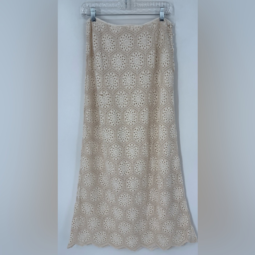 Agua Bendita Tove Seed Crochet Cover Up Maxi Skirt Cream Sz L - Picture 3 of 8